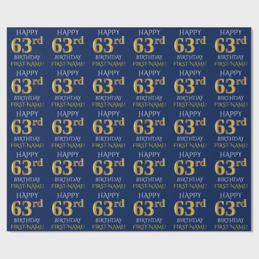 Blau, Imitate Gold "HAPPY 63. BIRTHDAY" Geschenkpapier (Flach)