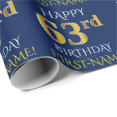 Blau, Imitate Gold "HAPPY 63. BIRTHDAY" Geschenkpapier (Rolleneckpunkt)
