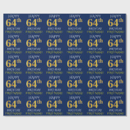 Blau, Imitate Gold "HAPPY 64. GEBURTSTAG" Geschenkpapier