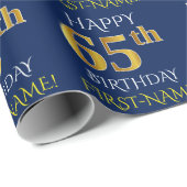 Blau, Imitate Gold "HAPPY 65. BIRTHDAY" Geschenkpapier (Rolleneckpunkt)