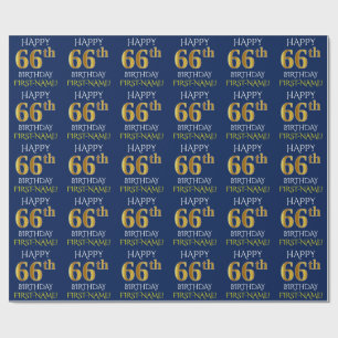 Blau, Imitate Gold "HAPPY 66. GEBURTSTAG" Geschenkpapier