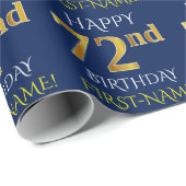 Blau, Imitate Gold "HAPPY 72 GEBURTSTAG" Geschenkpapier (Rolleneckpunkt)