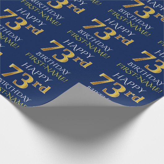 Blau, Imitate Gold "HAPPY 73. BIRTHDAY" Geschenkpapier (Ecke)