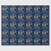 Blau, Imitate Gold "HAPPY 80. BIRTHDAY" Geschenkpapier (Flach)