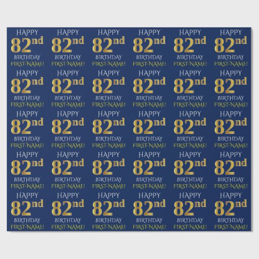 Blau, Imitate Gold "HAPPY 82. BIRTHDAY" Geschenkpapier (Flach)