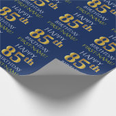 Blau, Imitate Gold "HAPPY 85. BIRTHDAY" Geschenkpapier (Ecke)