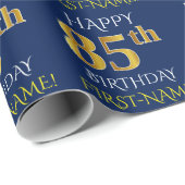 Blau, Imitate Gold "HAPPY 85. BIRTHDAY" Geschenkpapier (Rolleneckpunkt)