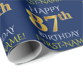 Blau, Imitate Gold "HAPPY 87. BIRTHDAY" Geschenkpapier (Rolleneckpunkt)