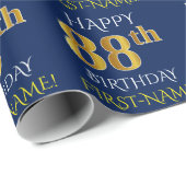 Blau, Imitate Gold "HAPPY 88. BIRTHDAY" Geschenkpapier (Rolleneckpunkt)