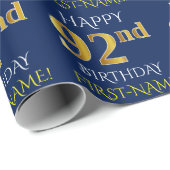 Blau, Imitate Gold "HAPPY 92 GEBURTSTAG" Geschenkpapier (Rolleneckpunkt)