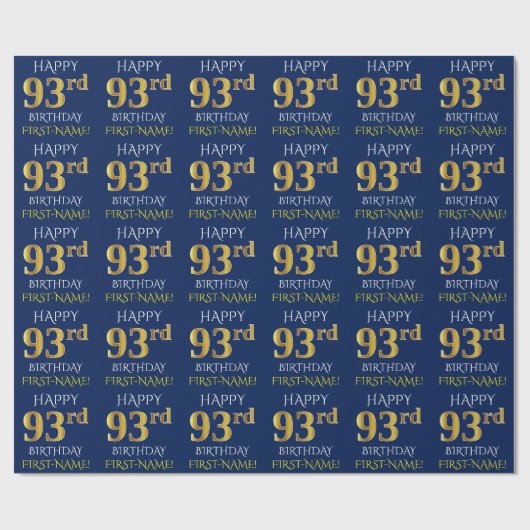 Blau, Imitate Gold "HAPPY 93. BIRTHDAY" Geschenkpapier (Flach)