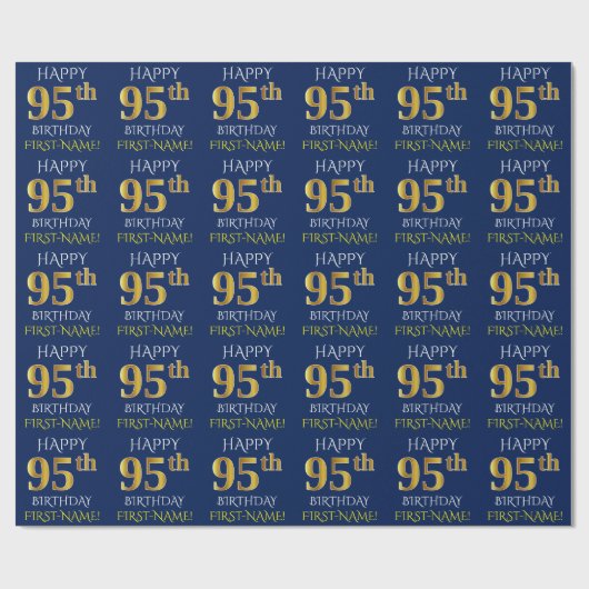 Blau, Imitate Gold "HAPPY 95. BIRTHDAY" Geschenkpapier (Flach)