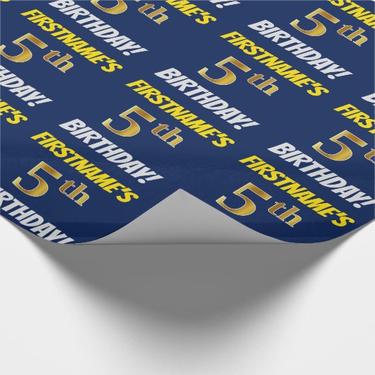 Blau, Imitate/Nachahmgold, "5. BIRTHTAG" Geschenkpapier (Ecke)