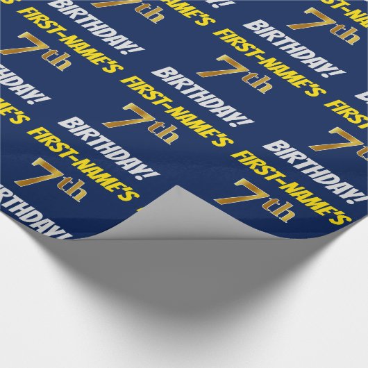 Blau, Imitate/Nachahmgold, "7. BIRTHTAG" Geschenkpapier (Ecke)