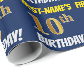 Blau, Imitate/Nachahmungs-Gold, "10. GEBURTSTAG" Geschenkpapier (Rolleneckpunkt)