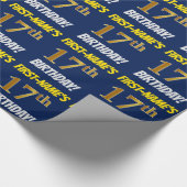 Blau, Imitate/Nachahmungs-Gold, "17. BIRTHTAG" Geschenkpapier (Ecke)
