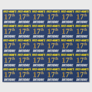 Blau, Imitate/Nachahmungs-Gold, "17. BIRTHTAG" Geschenkpapier