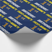 Blau, Imitate/Nachahmungs-Gold, "1. BIRTHTAG" Geschenkpapier (Ecke)