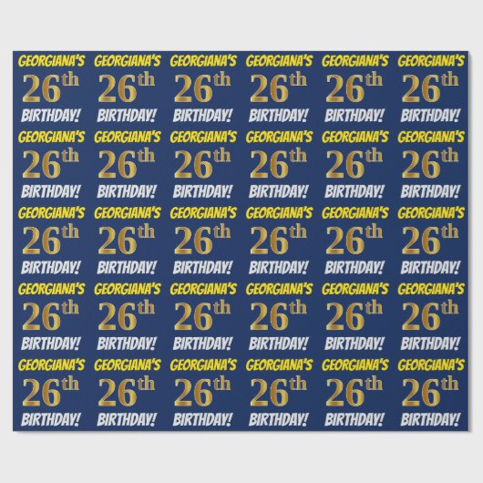 Blau, Imitate/Nachahmungs-Gold, "26. GEBURTSTAG" Geschenkpapier (Flach)