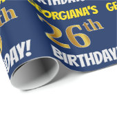 Blau, Imitate/Nachahmungs-Gold, "26. GEBURTSTAG" Geschenkpapier (Rolleneckpunkt)