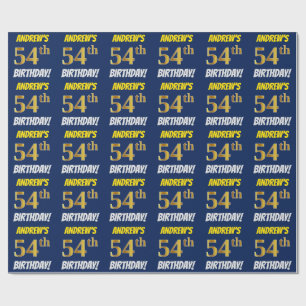 Blau, Imitate/Nachahmungs-Gold, "54. GEBURTSTAG" Geschenkpapier