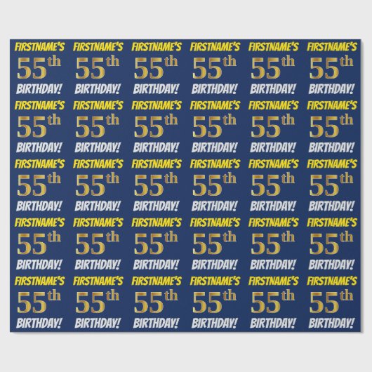 Blau, Imitate/Nachahmungs-Gold, "55. GEBURTSTAG" Geschenkpapier (Flach)