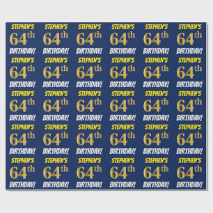 Blau, Imitate/Nachahmungs-Gold, "64. GEBURTSTAG" Geschenkpapier
