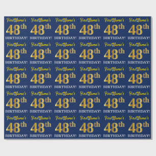 Blau, Imitation Gold Look "48. GEBURTSTAG" Geschenkpapier