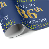 Blau, Imitats Gold "HAPPY 86. GEBURTSTAG" Geschenkpapier (Rolleneckpunkt)