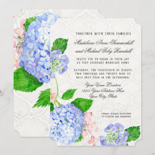 Blau in Pink Hydrangeas Wasserfarbe Floral Arabesk Einladung