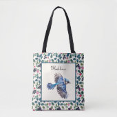 Blau Jay und Blau in rosa Berries Monogramm Tasche (Vorderseite)