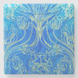 Blau, Jugendstil, floral, Belle Epoque, vintage, c Steinuntersetzer