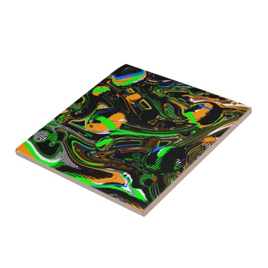 Blau, Kalkgrün, Orange, Schwarz und Weiß Abstrakt Fliese (Seite)