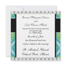 Blau-Kalkgrün und verzierte Sahne-Damast