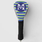Blau, Kalkgrün und Weiß Mit Monogramm Raute Golf Headcover (Vorderseite)