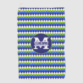 Blau, Kalkgrün und Weiß Mit Monogramm Raute Golfhandtuch (Vorderseite)