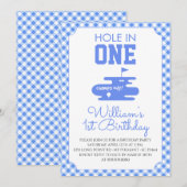 Blau kariert 1. Geburtstag Golf Einladung (Vorne/Hinten)