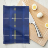 Blau kariert auf Blues, Gold & Silber Geschirrtuch (Viertel Falte)