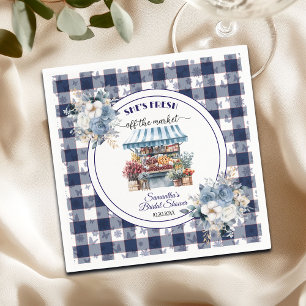 Blau kariert - Brautparty - Floral Serviette