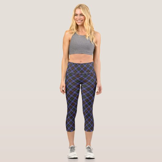 Blau Kariert Capri Leggings (Vorderseite)