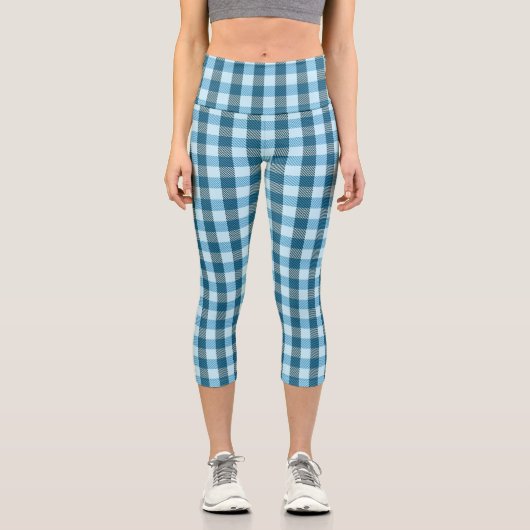 Blau Kariert Capri Leggings (Vorderseite)