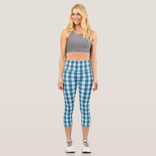 Blau Kariert Capri Leggings (Vorderseite)