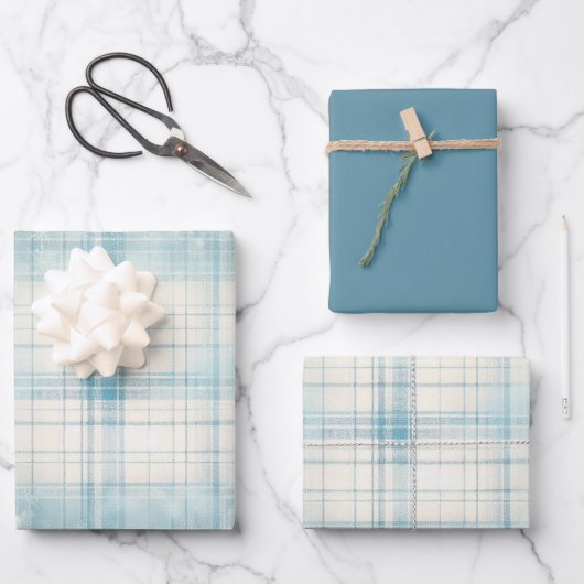 Blau Kariert Geschenkpapier Set (Vorderseite)