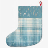Blau Kariert Großer Weihnachtsstrumpf (Rückseite)