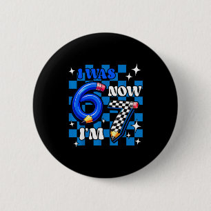 Blau kariert ich war 6 ich bin 7 lustig 67 Geburts Button