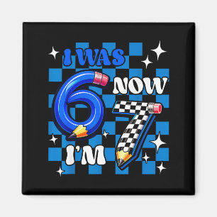 Blau kariert ich war 6 ich bin 7 lustig 67 Geburts Magnet
