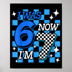 Blau kariert Ich war 6 jetzt bin ich 7 Geburtstag Poster