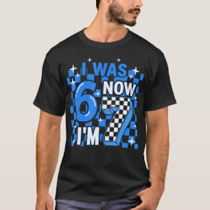 Blau kariert Ich war 6 jetzt bin ich 7 Geburtstags T-Shirt