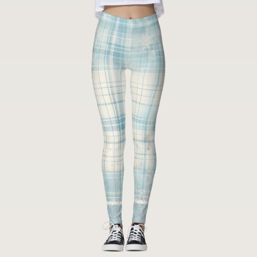Blau Kariert Leggings (Vorderseite)