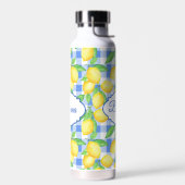 Blau kariert Limette Name Picknick Stil Trinkflasche (Links)